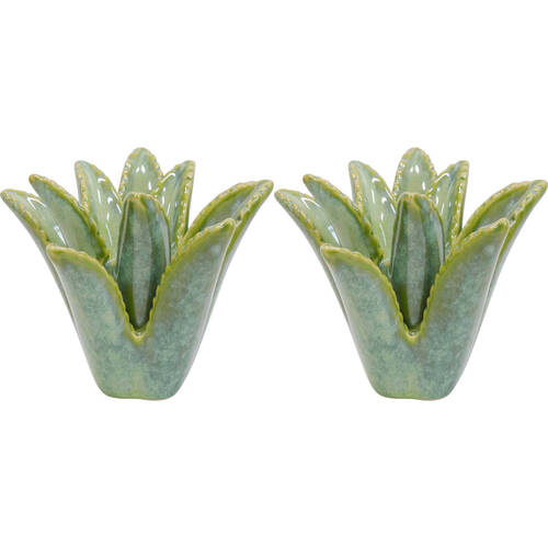 2PK LVD Stoneware Stick Candle Holder Display Medium 13.5cm - Green