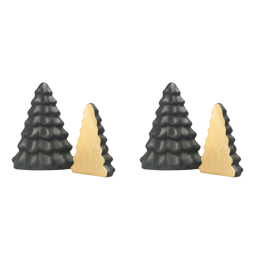 2PK White Moose Christmas Tree Home Tabletop Decor Set - Black/Gold