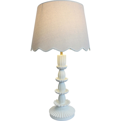 LVD Linen/Polyresin Lamp Vintage Scallop Ivory 70.5cm - White