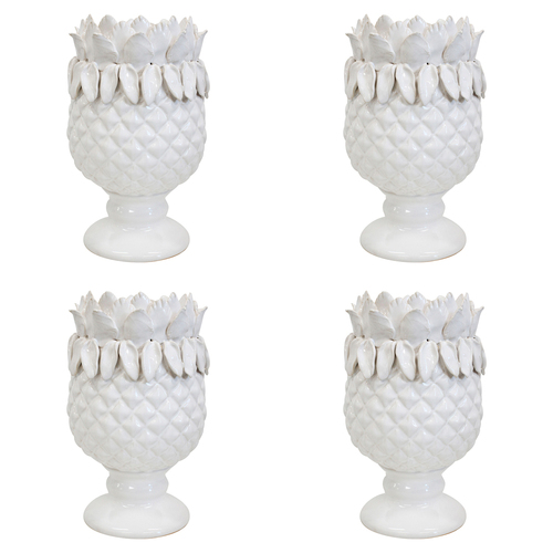 4PK LVD Ceramic 22cm Pillar Candle Holder Pineapple Pedestal - White