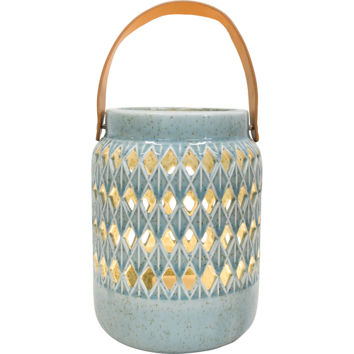 LVD Mediterranean Ceramic 20cm Lantern Home Decor w/ Handle - Blue