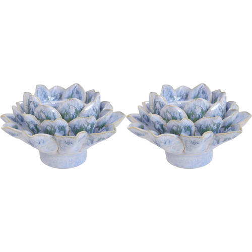 2PK LVD Ceramic Tealight Candle Holder Display Blue 14.5cm - Blue