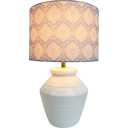 LVD Linen/Ceramic Lamp Block Print Hamptons 23x36.5cm