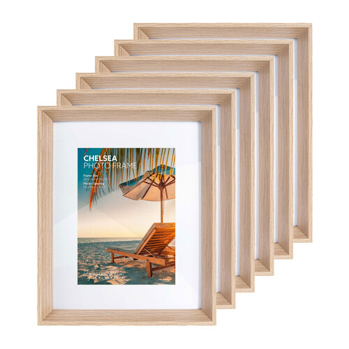 6pc Cooper & Co. Premium Gallery Photo Frame Set 25cm Mat To 13x18cm Oak