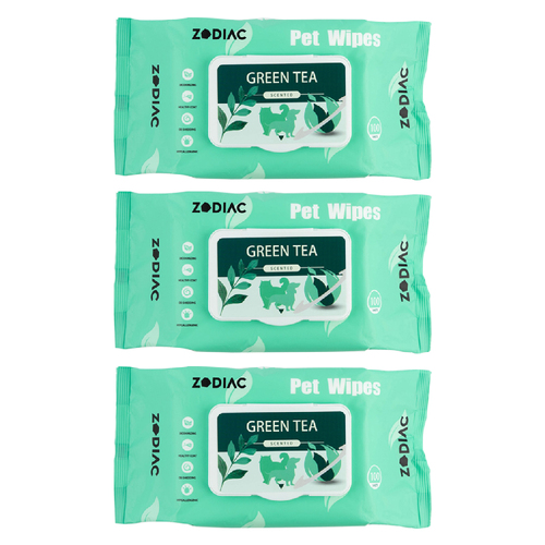 3x 100pc Zodiac Green Tea Dog/Cat Pet Grooming/Cleaning Wipes